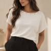 Remera de morley cuello bote con tachas - Tres Angeles mayorista