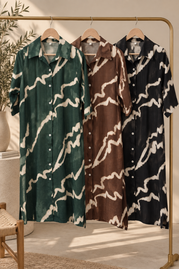 Vestido camisero estampado con tajos costados - Tres Angeles mayorista