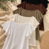 Blusa de punto cuello bote con mangas volados - Tres Angeles mayorista