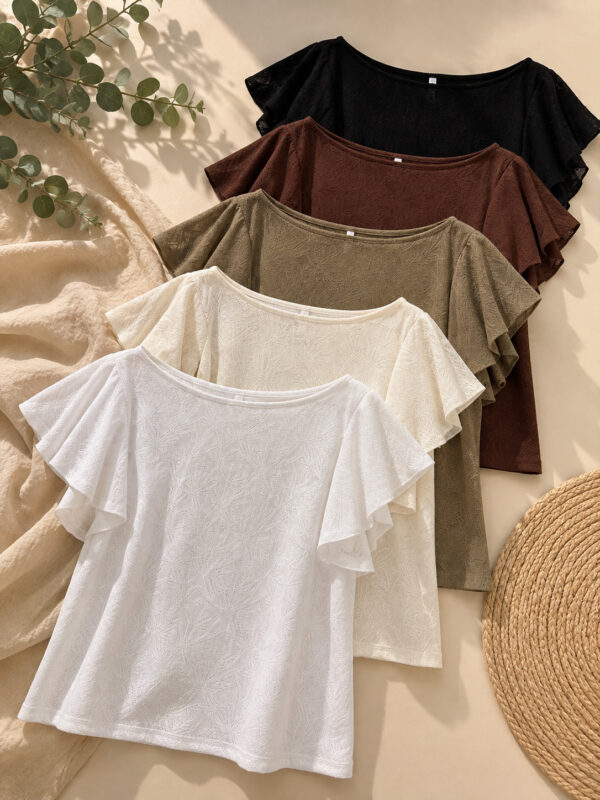 Blusa de punto cuello bote con mangas volados - Tres Angeles mayorista