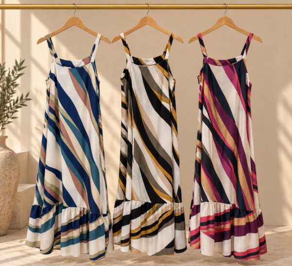 Vestido estampado con bretel y ruedo volados - Tres Angeles mayorista