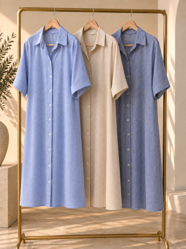 Vestido camisero lino rayado - Tres Angeles mayorista