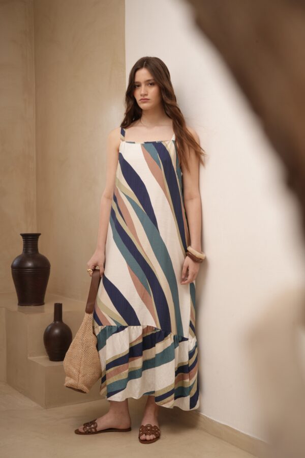Vestido estampado con bretel y ruedo volados - Tres Angeles mayorista