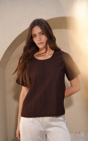Remera broderie de punto con tira manga
