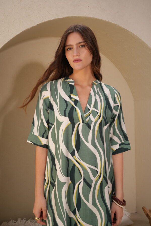 Vestido estampado cuello mao con cartera - Tres Angeles mayorista