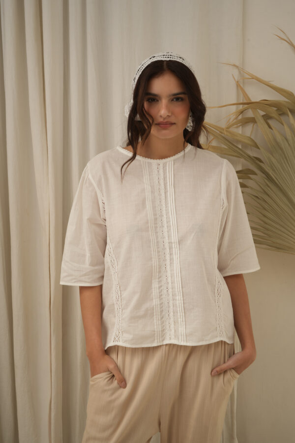 Blusa manga 3/4 con puntilla delantero - Tres Angeles mayorista