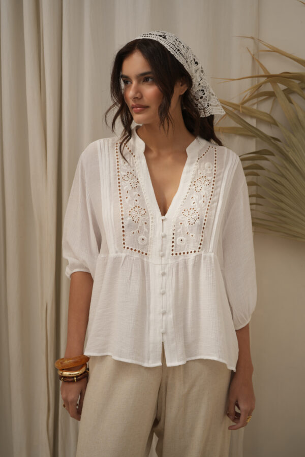 Blusa bordada manga 3/4 - Tres Angeles mayorista