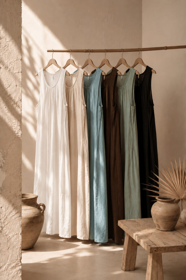 Vestido sin manga con frunces en el escote - Tres Angeles mayorista
